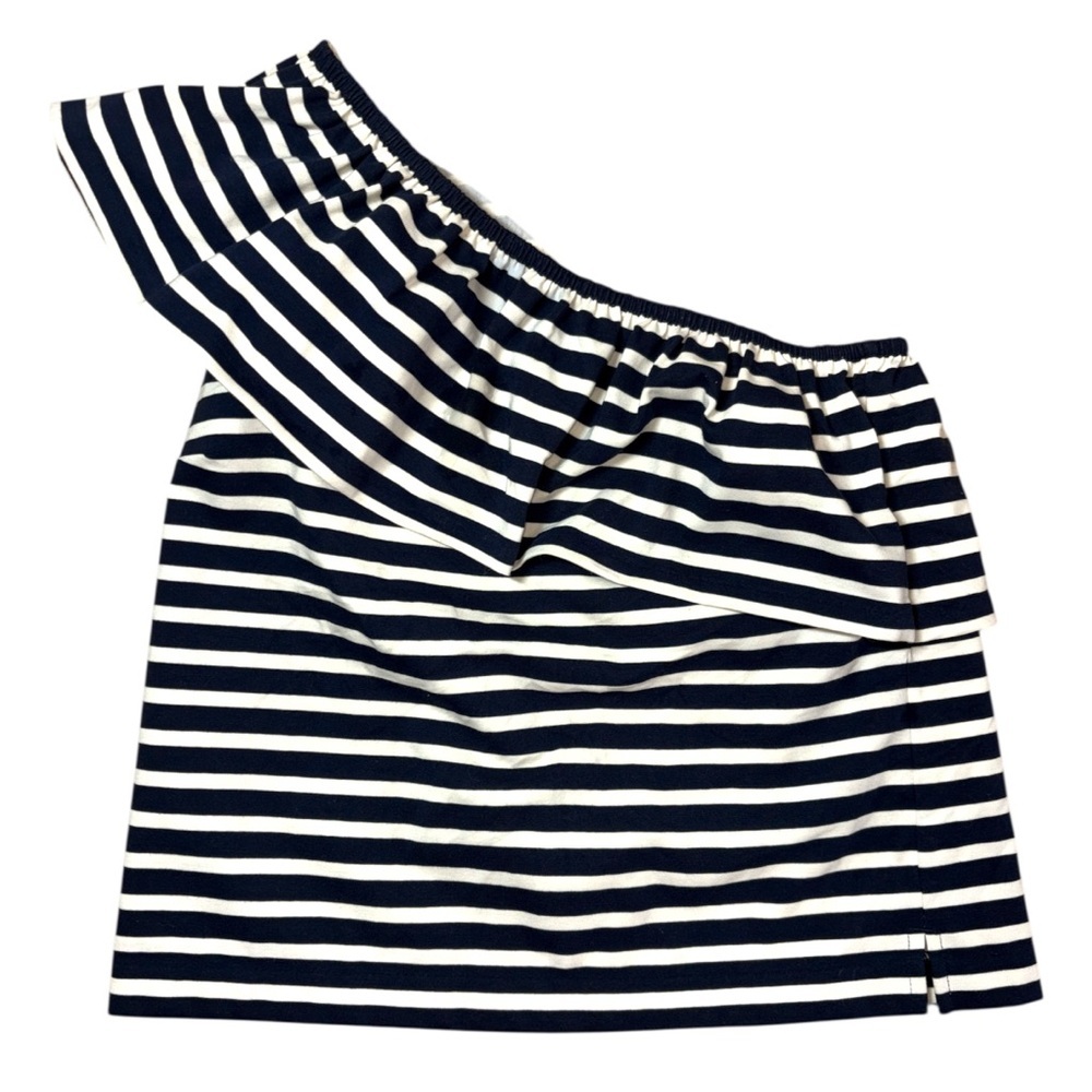 NWT (FLAWED) J. Crew One-Shoulder Ruffle Horizontal‎ Striped Top Size X-Small - Picture 2 of 11